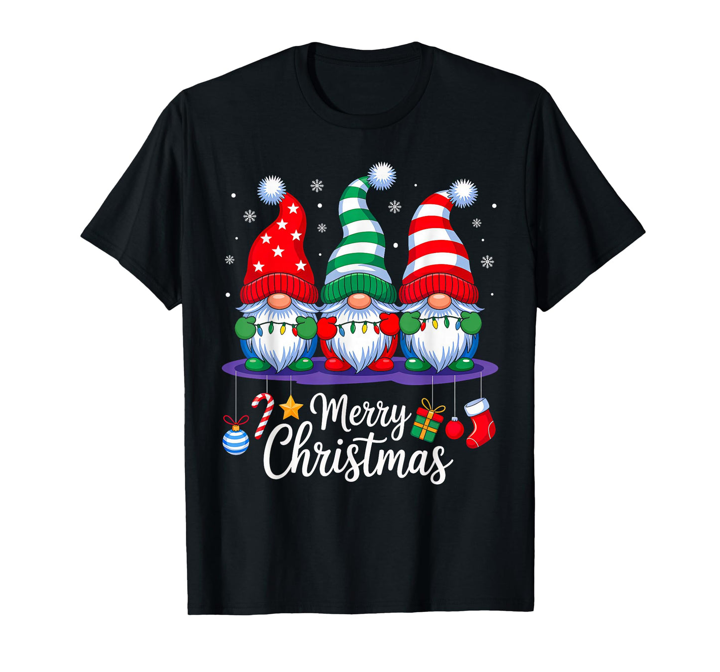 Cute Gnomes Merry Christmas Lights Gnome Xmas Men Women T-Shirt