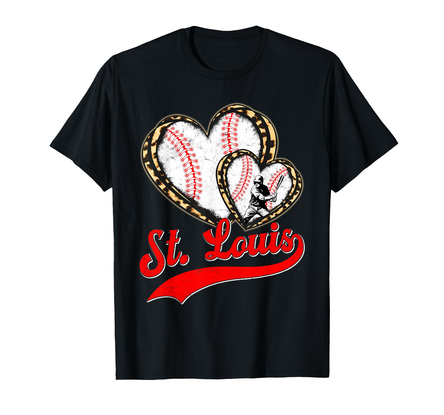 Vintage St. Louis Baseball Leopard Heart Baseball Fans T-Shirt