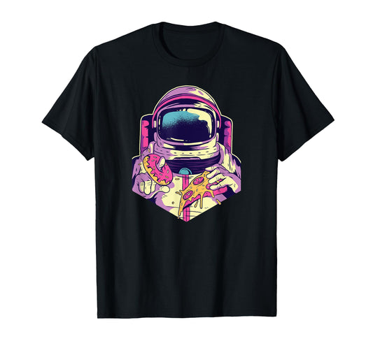 Funny Astronaut eating Pizza and Donut T-Shirt T-Shirt