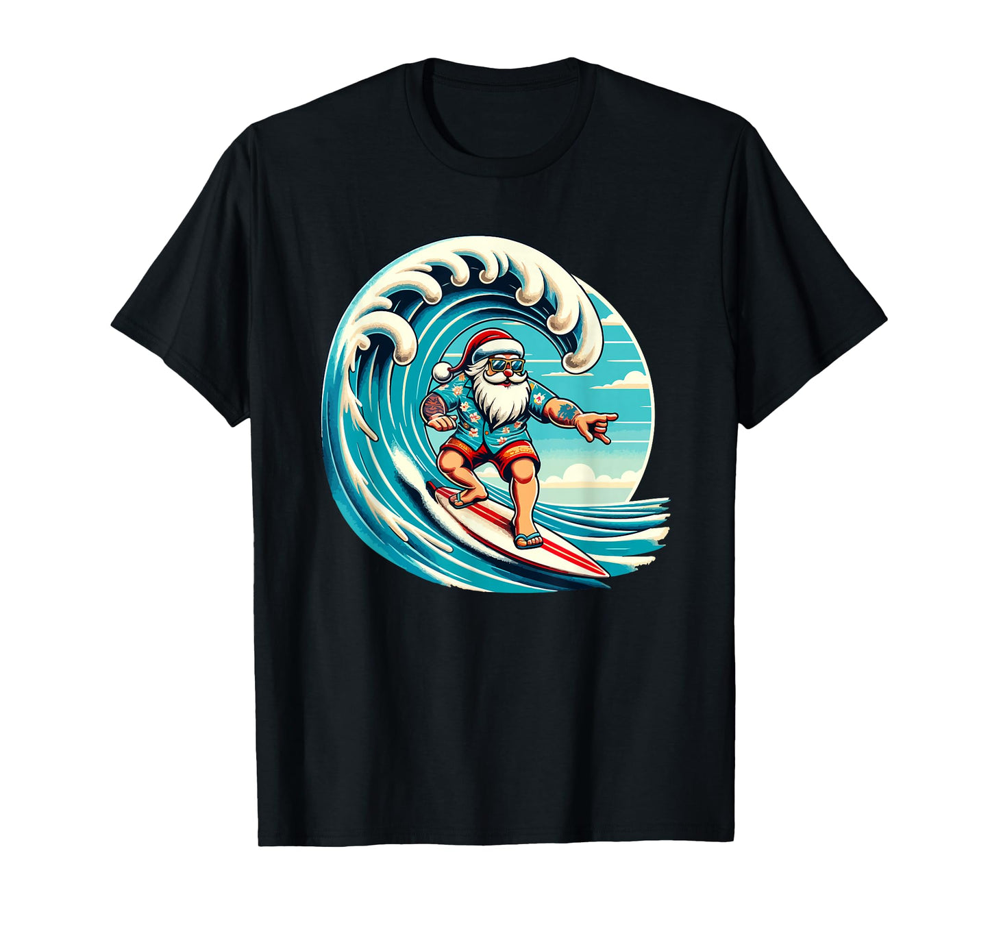 Santa Claus Hawaiian Surfing Christmas Aloha Tropical Xmas T-Shirt