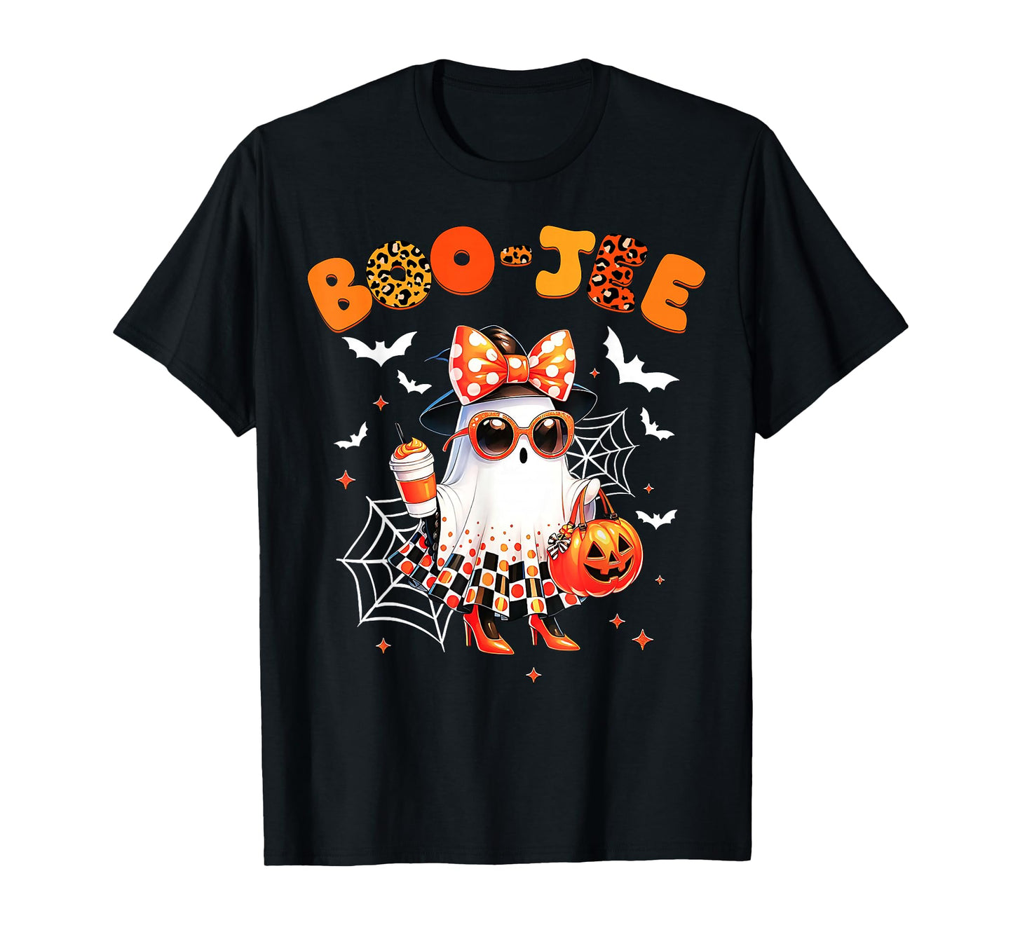 Coquette Leopard Ghost Coffee Boo-JEE Halloween Boujee Ghost T-Shirt