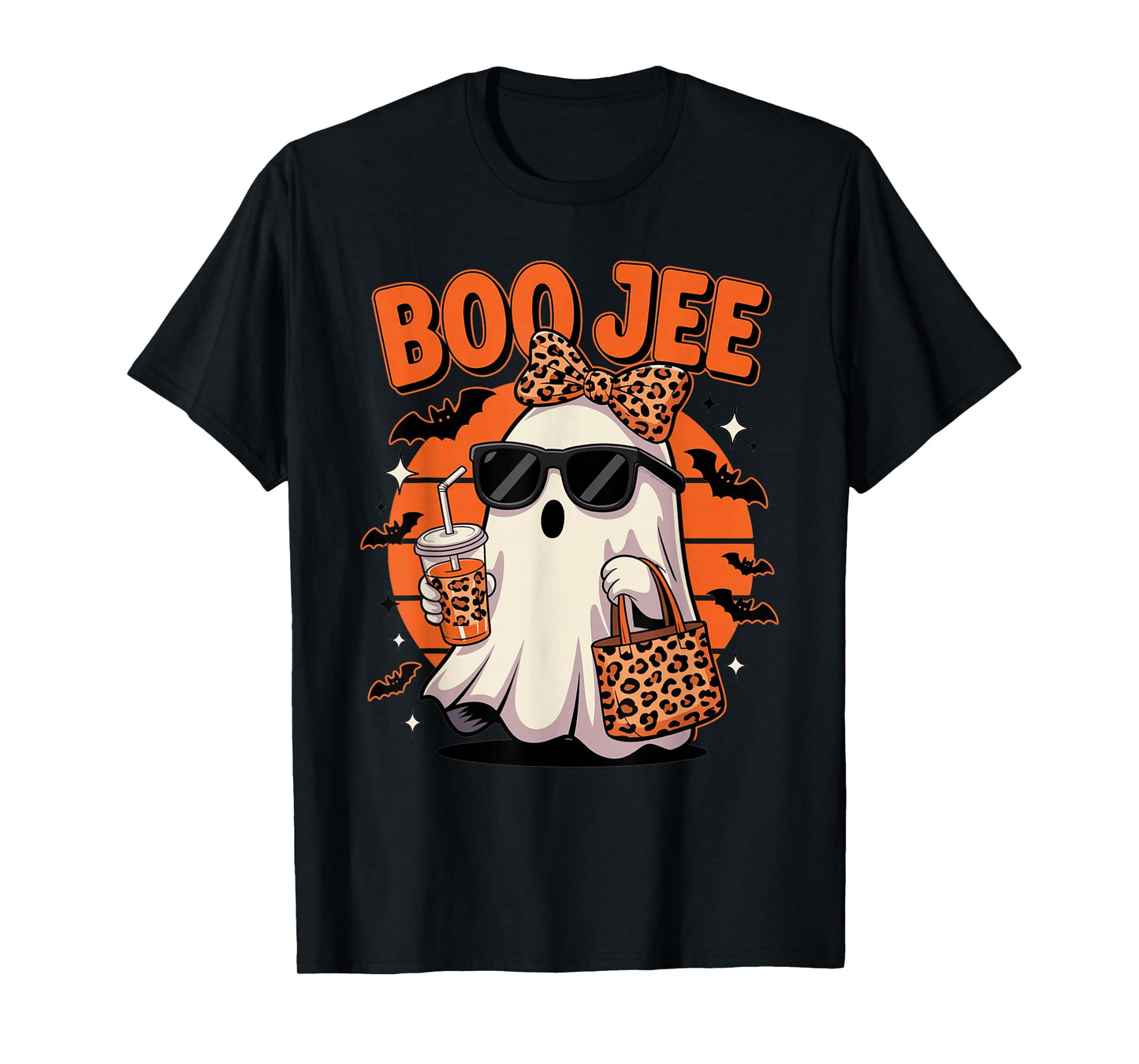 Coquette Leopard Ghost Coffee Boo JEE Halloween Boujee Ghost T-Shirt