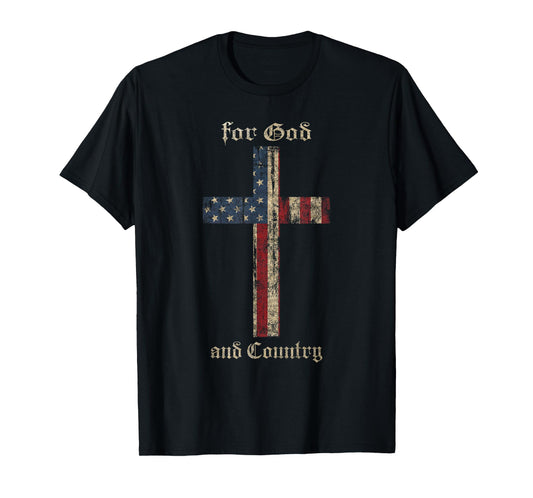 for God and Country Cross American Flag Faith US Patriotic T-Shirt