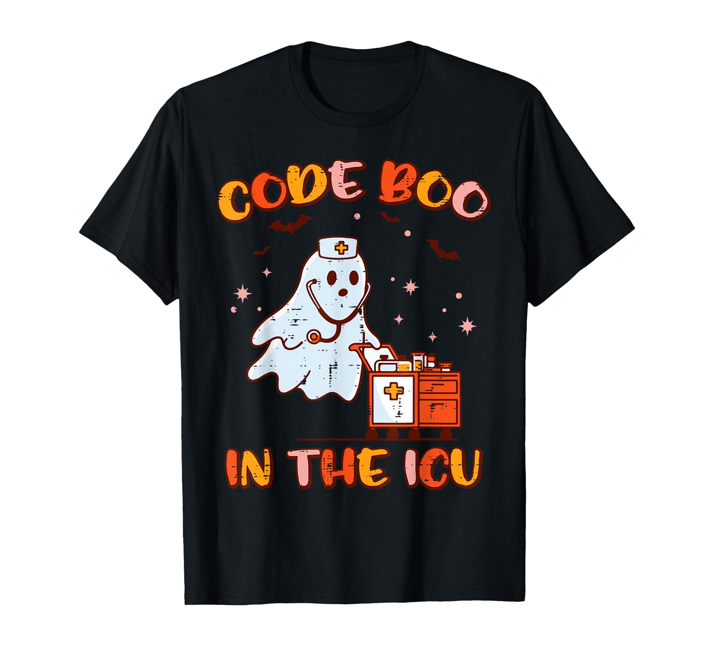 Halloween Nurse Code Boo ICU Ghost Costume Scrub Top Women T-Shirt