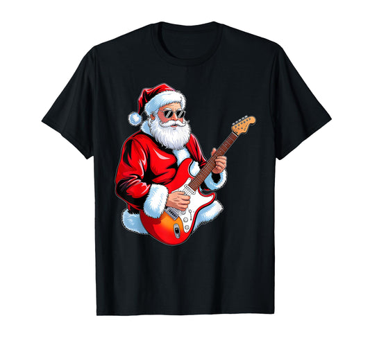 Rock Guitar Santa Christmas Music Men Boy Funny Xmas Pajamas T-Shirt