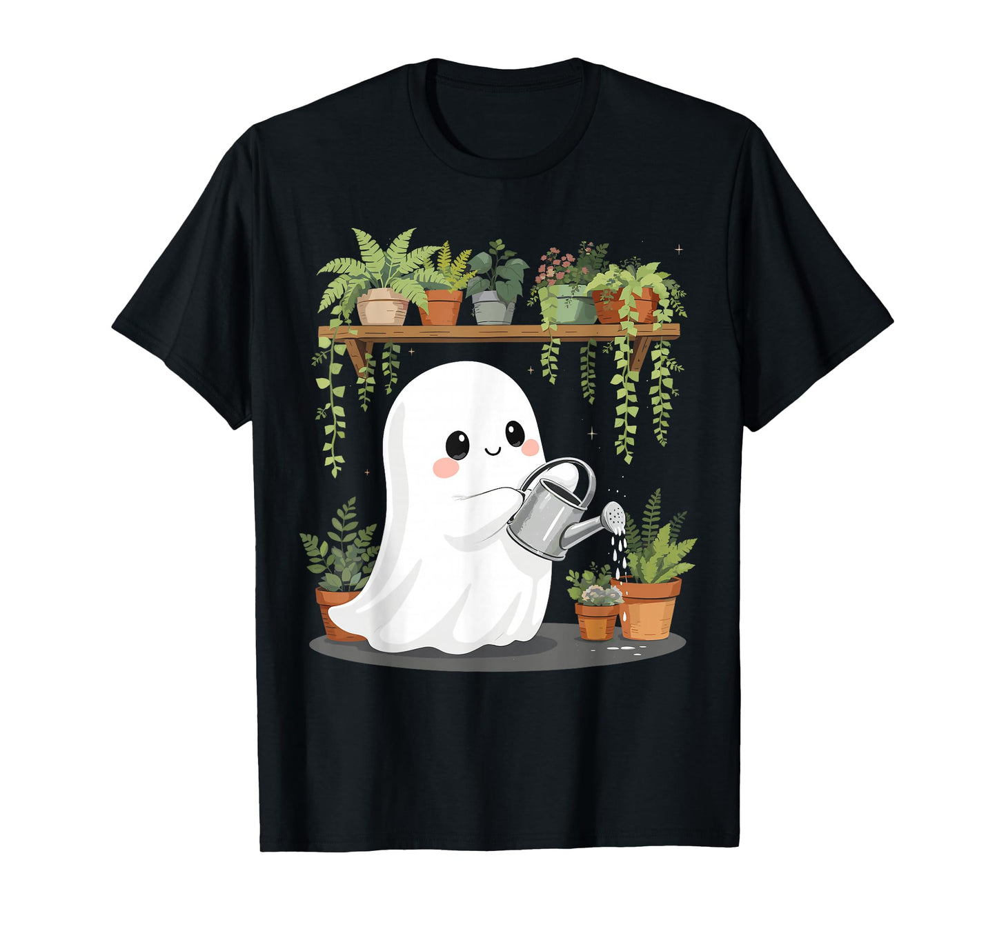 Funny Ghost Watering Plants Spooky Season Halloween Gardener T-Shirt