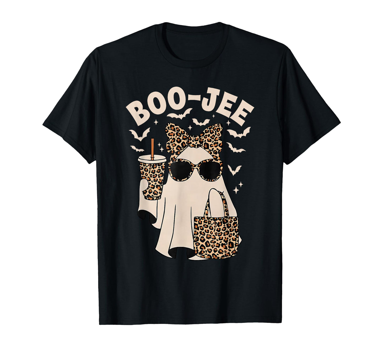 Boo JEE Boujee Leopard Ghost Halloween October Vibes T-Shirt