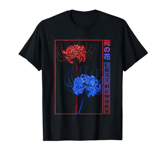 Japanese Red Blue Spider Lily Soft Grunge Aesthetic Flower T-Shirt