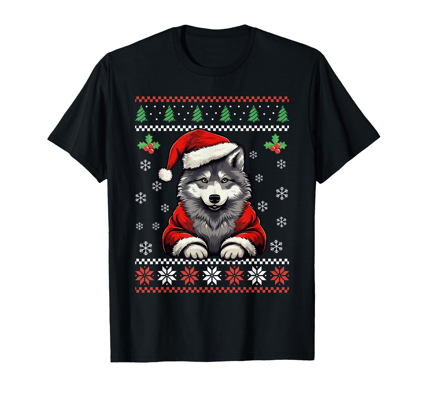 Wolf Ugly Christmas Sweater Wolves Xmas Adults Kids T-Shirt
