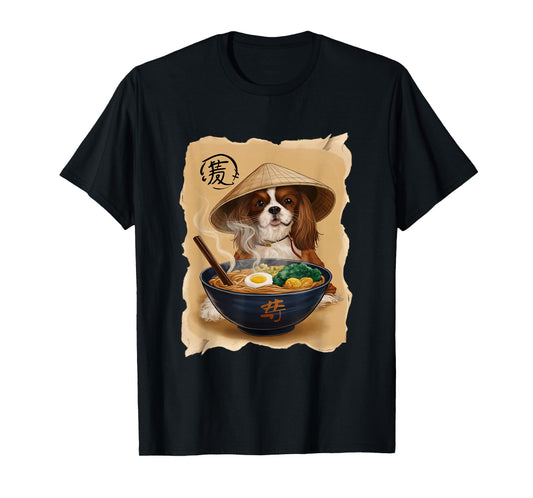 Kawaii Eating Ramen Japanese Cavalier King Charles Spaniel T-Shirt