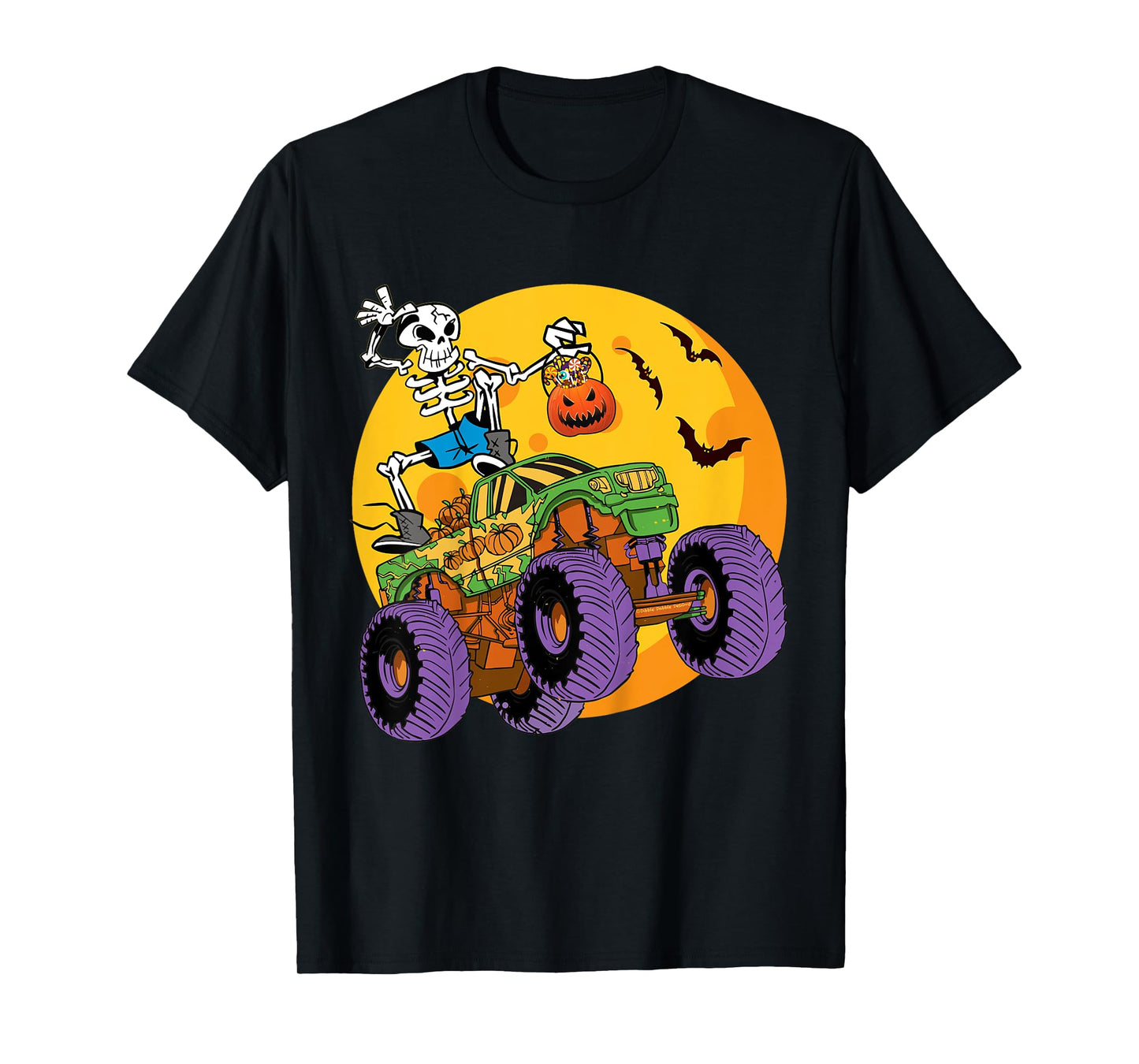 Kids Skeleton Monster Truck Trick Treat Halloween Monster Truck T-Shirt