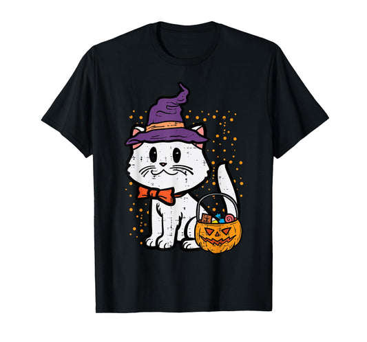 Halloween Witch Cat Trick Or Treat Kitten Costume Girls Kids T-Shirt