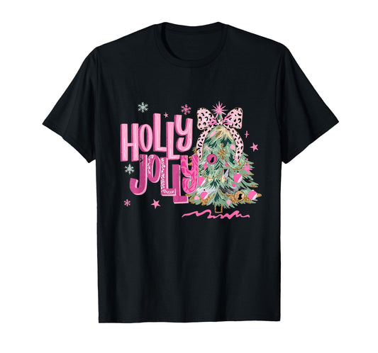 Holly Coquette Bow Jolly Rainbow Christmas Tree Xmas Holiday T-Shirt