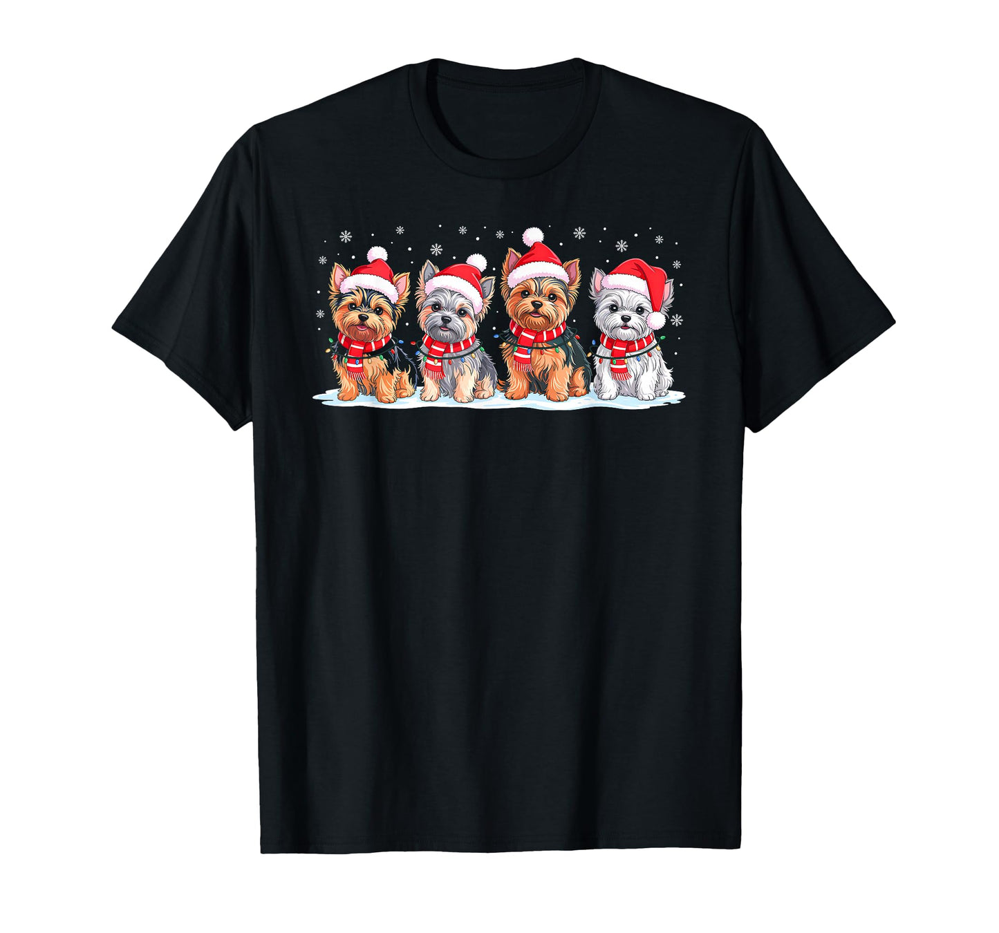 Shih Tzu Dog Christmas Pajamas Santa Hat Xmas Lights T-Shirt