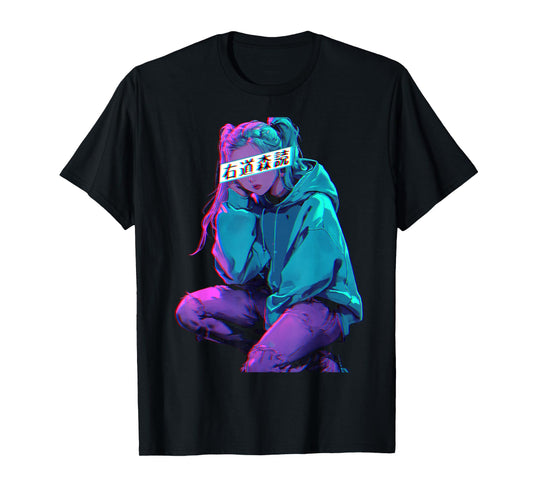Anime Girl Vaporwave Aesthetic Glitch Art Manga Style T-Shirt