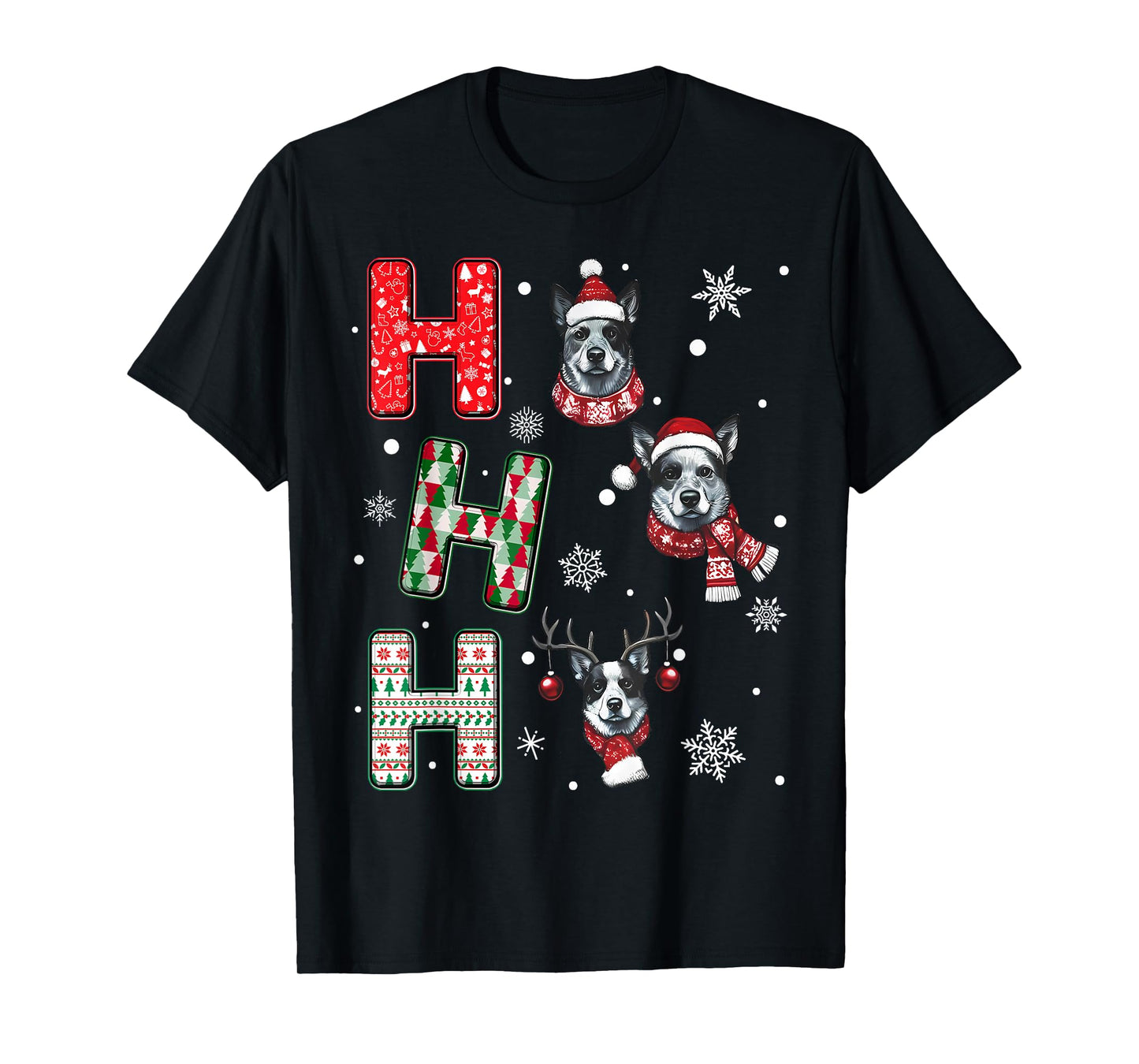 Ho Ho Ho Blue Heeler Dog Matching Christmas Santa Elf Xmas T-Shirt