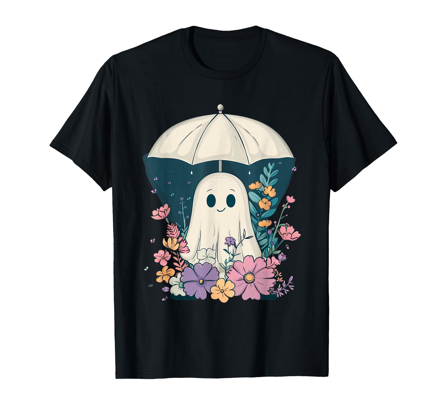 Cute Boho Ghost Under Umbrella Halloween Party Ghost Costume T-Shirt