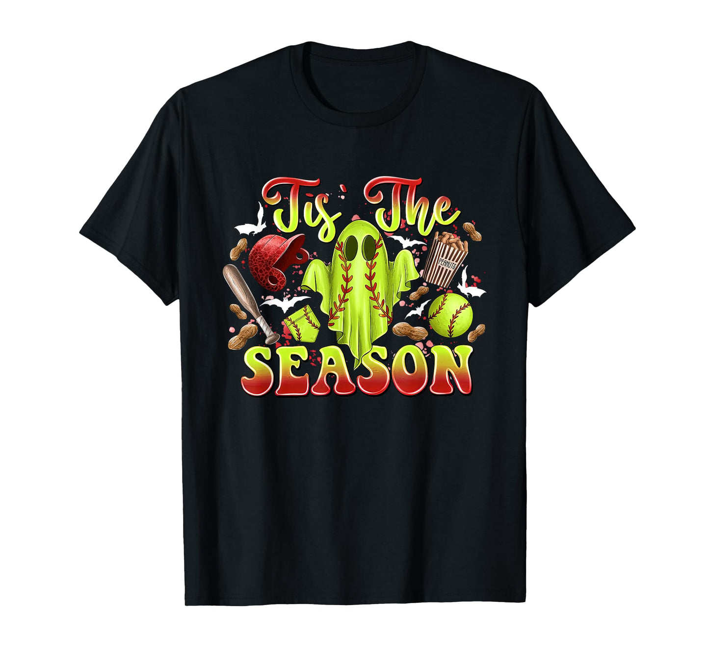 Spooky Softball Ghost Costume Funny Halloween Tis The Season T-Shirt
