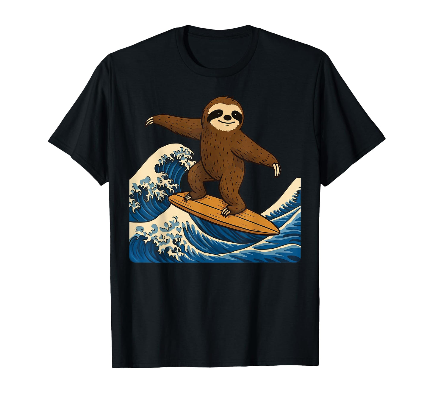 Sloth Surfing Japanese Wave T-Shirt