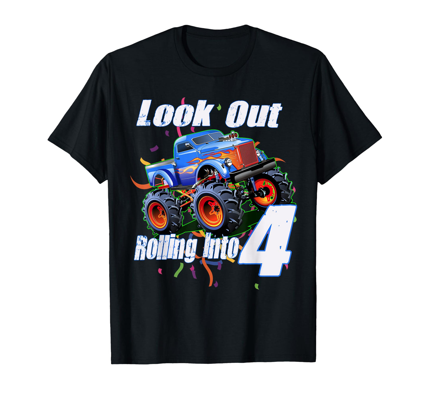 Kids 4 Year Old 4th Birthday Boy Monster Truck Car T-Shirt