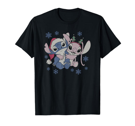 Disney Lilo & Stitch Christmas Angel and Stitch Winter Love T-Shirt