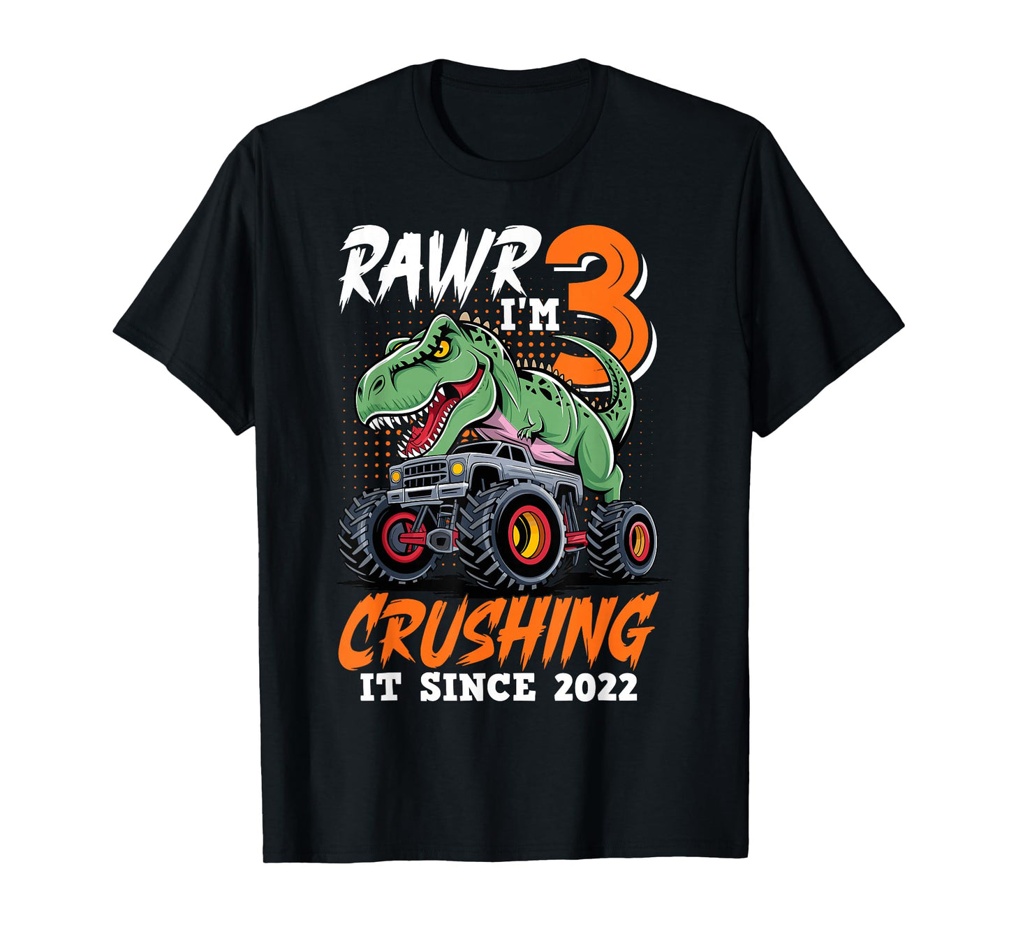 3rd Birthday Monster Truck Dinosaur Party Boys Rawr I'm 3 T-Shirt