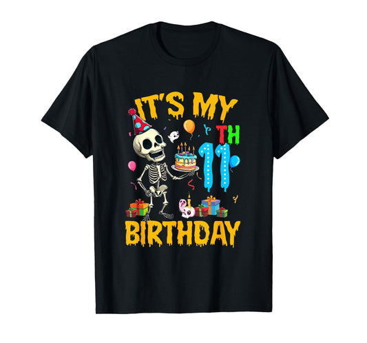 It's My 11Th Birthday Party Halloween Skeleton Birthday Kids T-Shirt