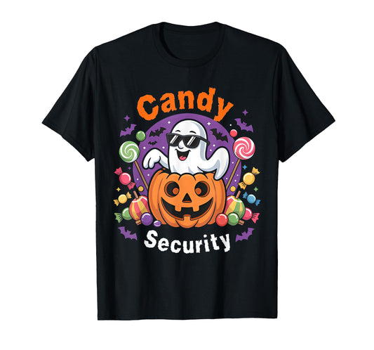 Candy Security Boo Pumpkin Funny Ghost Halloween Costume T-Shirt