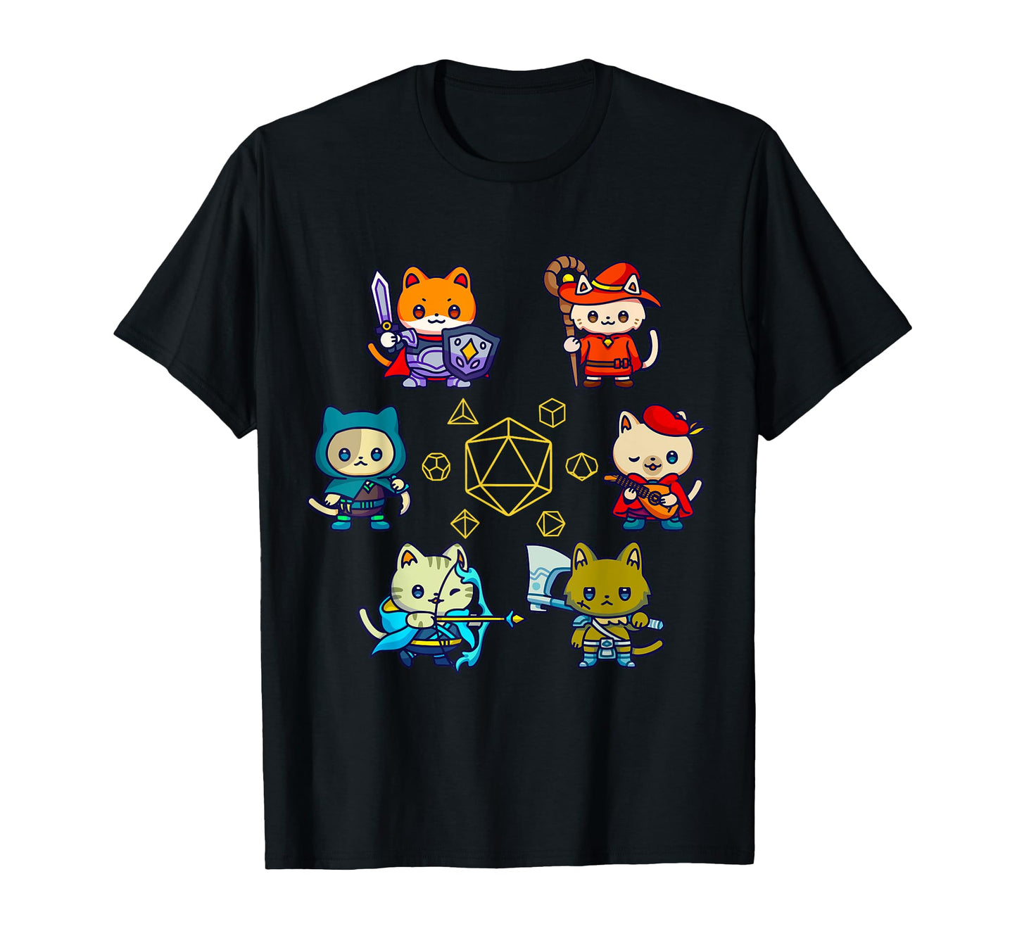 RPG Gamer Cats D20 Dice Nerdy Geek Cat Men Women Kids T-Shirt