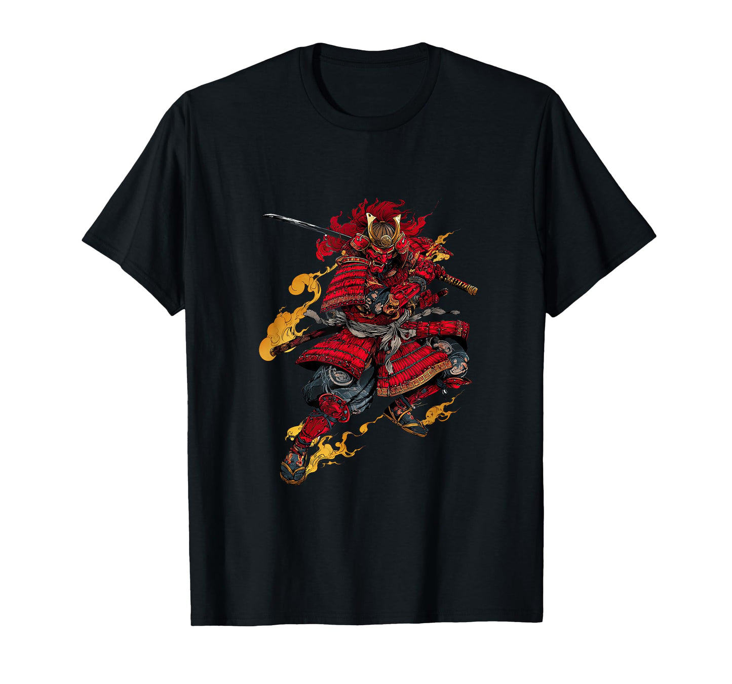 Japanese Samurai in Fiery Strike Pose T-Shirt