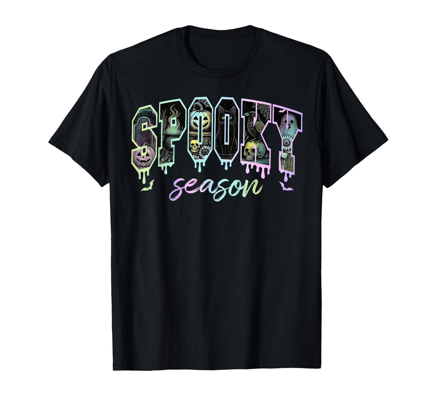 Retro Spooky Season Black Cat Ghost Pumpkin Halloween Women T-Shirt