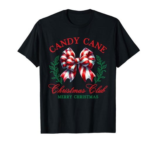 Candy Cane Coquette Bow Merry Christmas Xmas Club Holiday T-Shirt