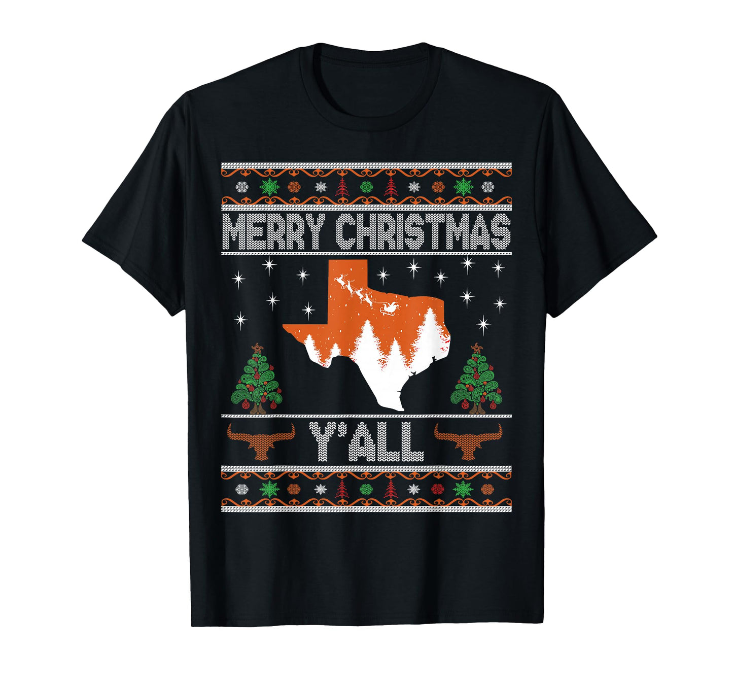 Merry Xmas Y'all Texas Ugly Holiday Longhorn Sweater T-Shirt