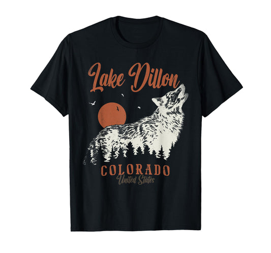 Vintage Lake Dillon Mountains Colorado Forest Wolf T-Shirt