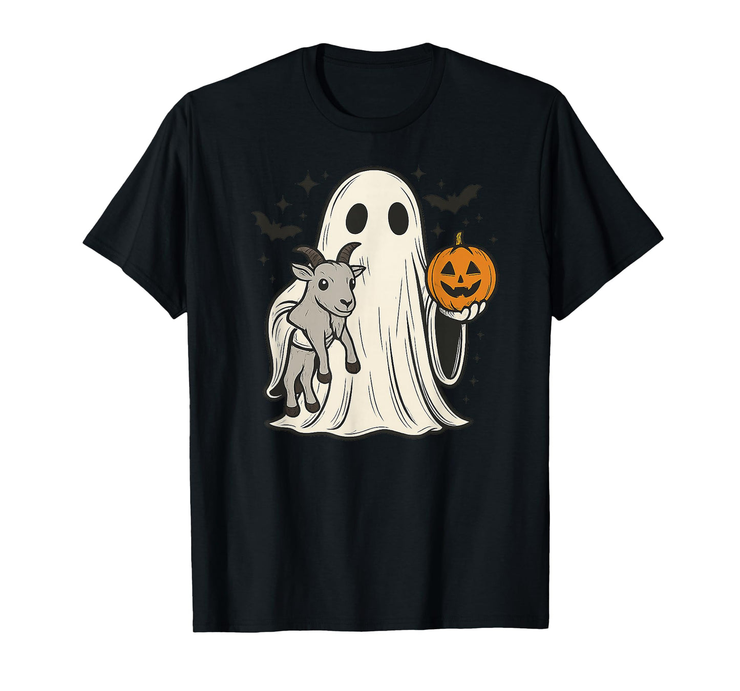 Funny Ghost Holding Goat Halloween Pumpkin T-Shirt