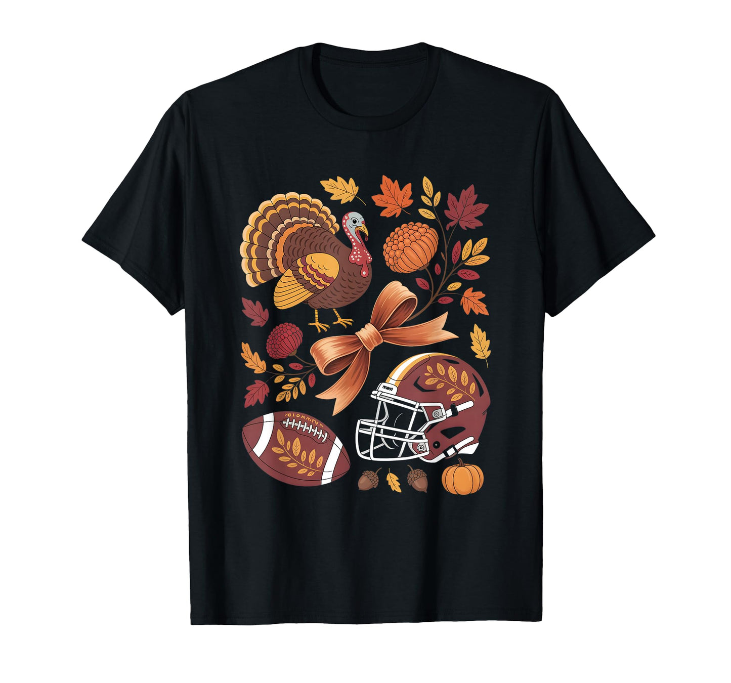 Retro Fall Flowers Thanksgiving Turkey Football Game Day T-Shirt