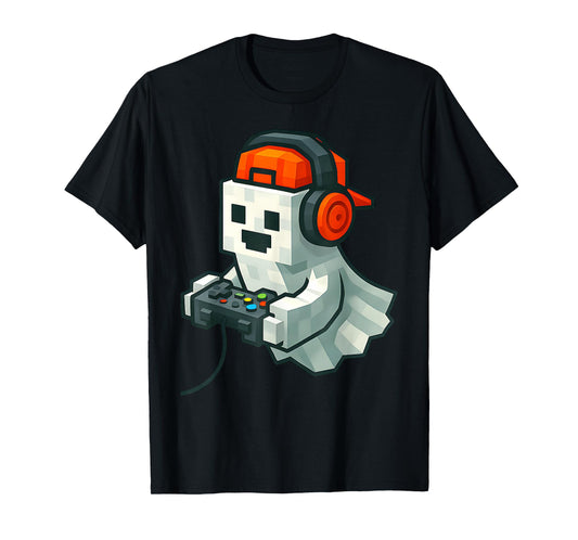 Halloween Ghost Gamer Funny Pixel Video Gaming Boys Men Kids T-Shirt