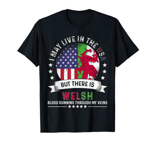 American Welsh Home in US Patriot American Wales Flag T-Shirt