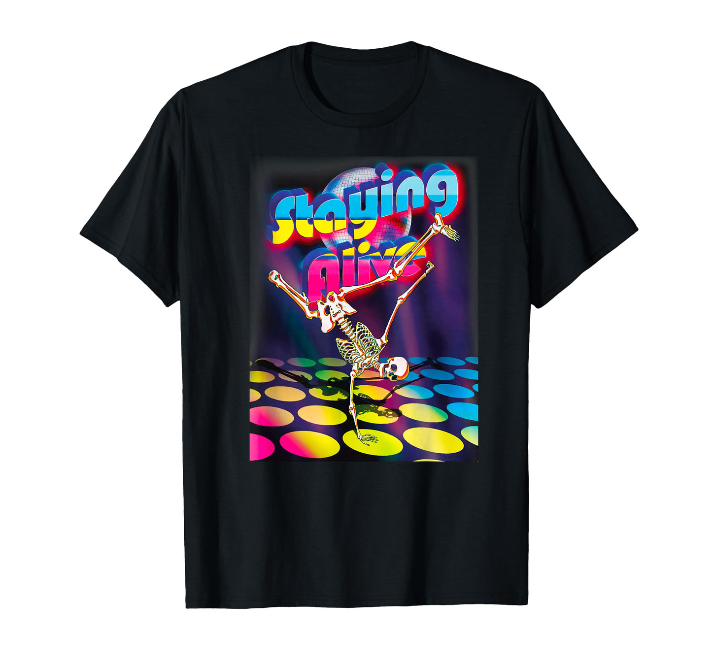 Staying Alive Funny Skeleton Dancing Halloween Vintage Disco T-Shirt