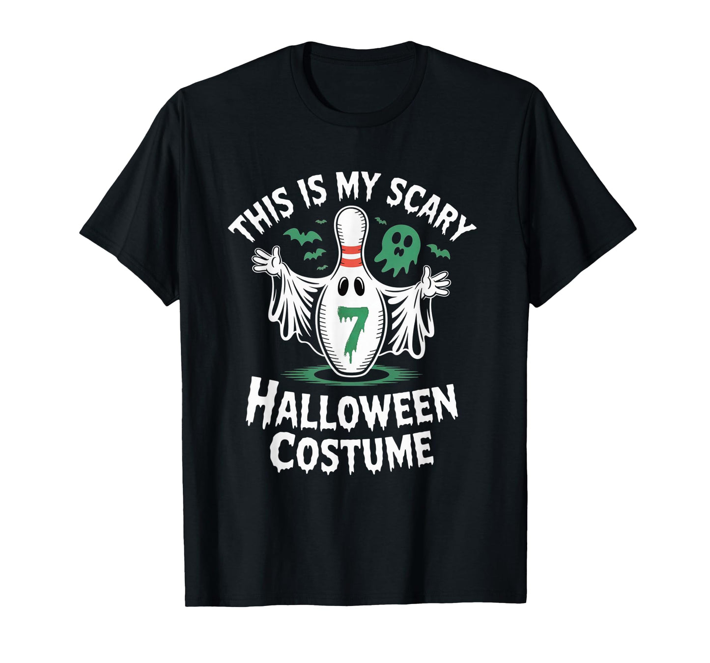 Funny Ghost Bowling League Team 7 Pin Halloween Humor Tee T-Shirt