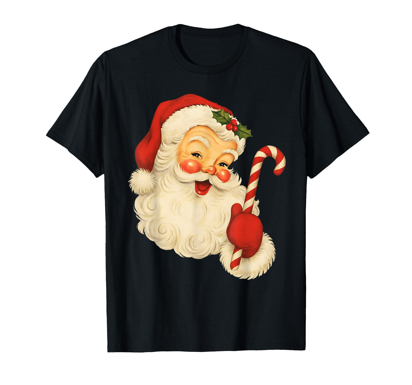 Vintage Retro Merry Christmas Santa Claus Face Candy Cane T-Shirt