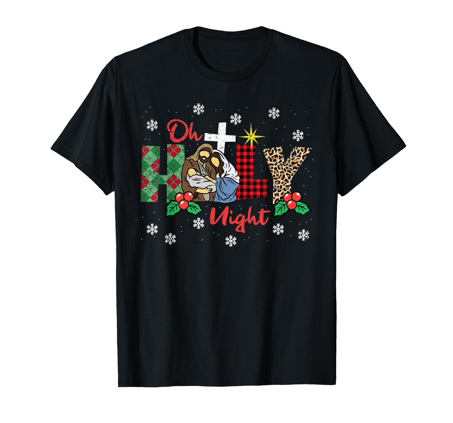 Oh Holy Night Christmas Pajama X-Mas Plaid Christian T-Shirt