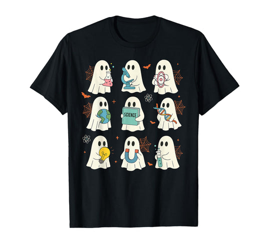 Halloween Science Teacher Student Ghost Laboratory Men Women T-Shirt