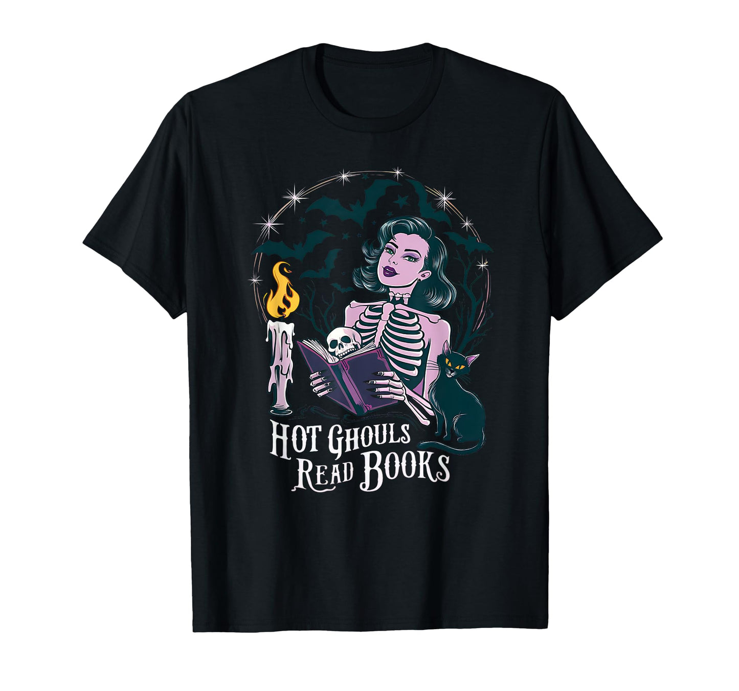 Hot Ghouls Read Book Club Spooky Cat Bat Bookish Halloween T-Shirt