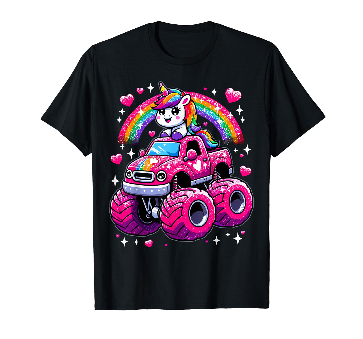 Funny Cute Unicorn Riding Monster Truck T-Shirt
