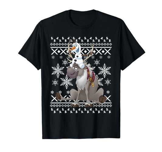 Disney Frozen Olaf Sven Riding Antlers Ugly Sweater T-Shirt T-Shirt
