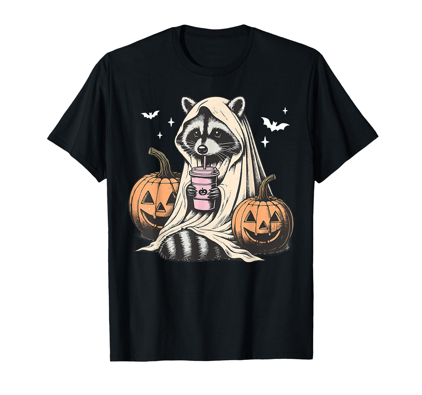 Spooky Ghost Raccoon Latte Halloween Fall Spooky Season T-Shirt