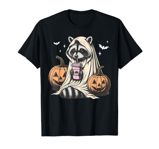 Spooky Ghost Raccoon Latte Halloween Fall Spooky Season T-Shirt
