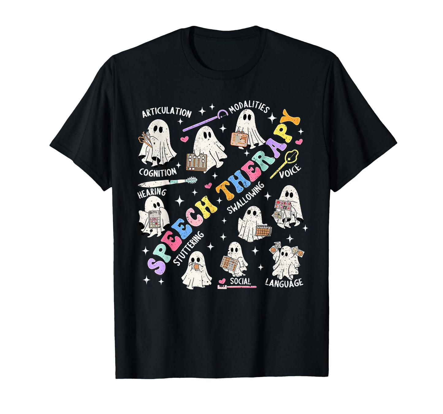 Speech Therapy Retro Groovy Funny Halloween Ghost Therapist T-Shirt