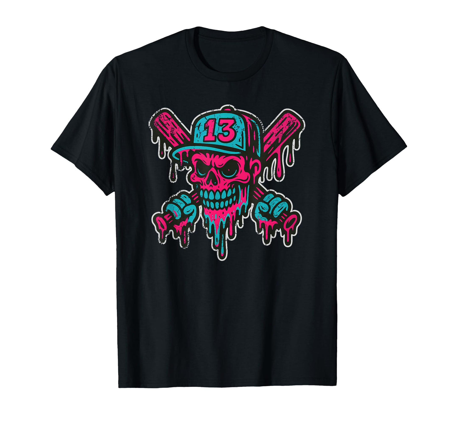 Baseball Skull Drip Softball Team Player Design T-Shirt